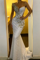 One Shoulder Appliques Sequined Evening Gowns Backless Elegant Formal Dresses-showprettydress