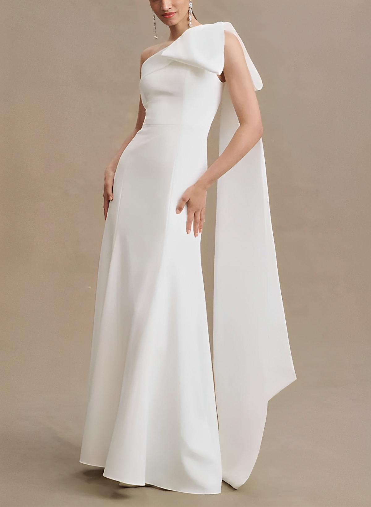 One-Shoulder Sleeveless Satin Wedding Dresses Sash-Showprettydress