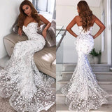 Open Back Leaf Appliques Chic Prom Dresses Mermaid Sweetheart Evening Dress-showprettydress