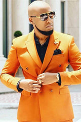 Orange Peaked Lapel Slim Fit Classic Men's Prom Suits-showprettydress