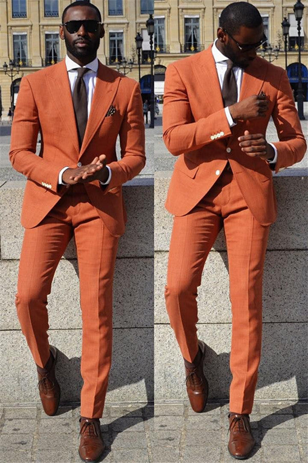 Orange Slim Fit Men Suit Peaked Lapel Prom Suits-showprettydress