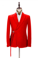 Passionate Bright Red Men's Formal Suit Online Peak Lapel Buckle Button Casual Suit for Men-showprettydress