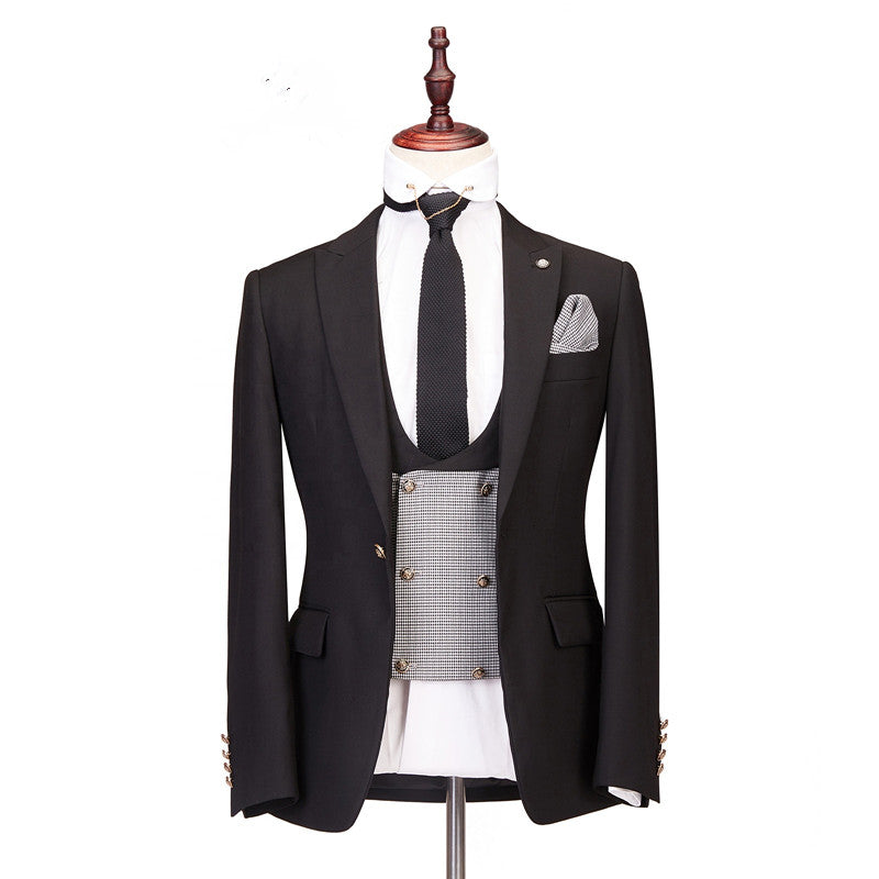 Peaked Lapel Three-piece Best Fitted Men Suits for Wedding-showprettydress
