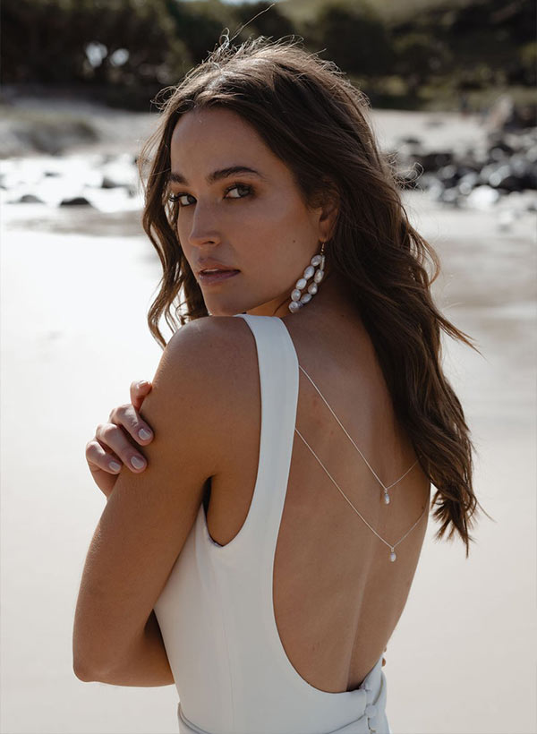 Pearl Wedding Dress Minimalistic Open Back-Showprettydress