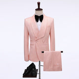 Pink Double Breasted Jacquard shawl Lapel Wedding Men Suits-showprettydress