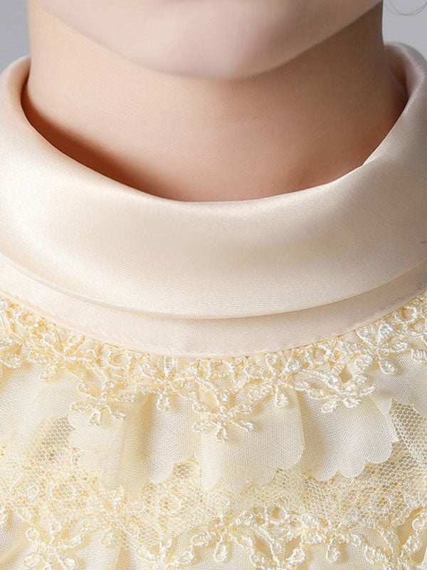 Pink Halter Neck Lace Sleeveless Short Princess Dress Bows Formal Kids Pageant flower girl dresses-showprettydress