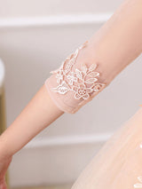 Pink Jewel Neck Half Sleeves Ankle-Length Lace Princess Bows Formal Kids Pageant flower girl dresses-showprettydress
