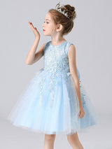 Pink Jewel Neck Lace Bows Formal Kids Pageant flower girl dresses-showprettydress