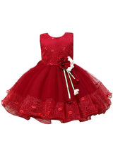 Pink Jewel Neck Sleeveless Polyester Cotton Tulle Flowers Kids Party Dresses-showprettydress
