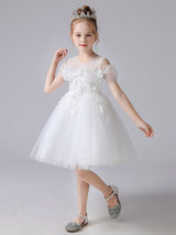 Pink Jewel Neck Sleeveless Short Princess Lace flower girl dresses-showprettydress