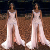 Pink Long Mermaid Straps Sweetheart Prom Dress With Slit-showprettydress