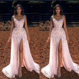 Pink Long Mermaid Straps Sweetheart Prom Dress With Slit-showprettydress