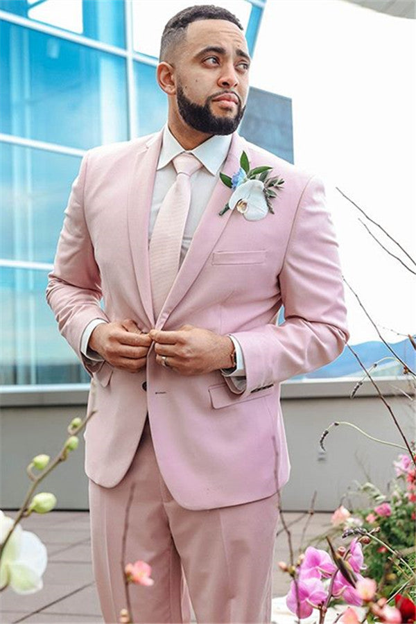 Pink Notched Lapel Mens Suits For Groom Tuxedos Party Prom Tuxedo with 2 Pieces-showprettydress