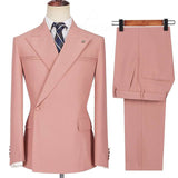 Pink Peaked Lapel Ruffles Designer Slim Fit Men's Prom Suits-showprettydress