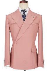 Pink Peaked Lapel Ruffles Designer Slim Fit Men's Prom Suits-showprettydress
