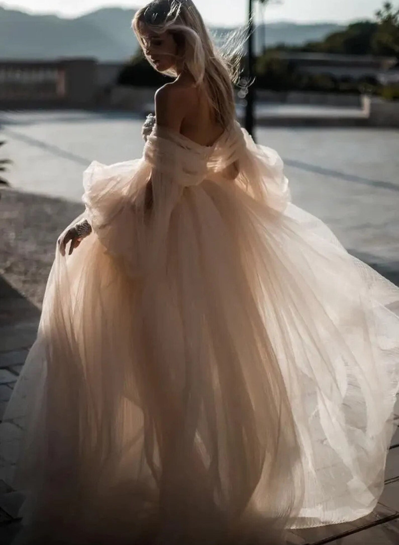Pink Romantic Long Sleeves Off-The-Shoulder Wedding Dresses Lace-Showprettydress
