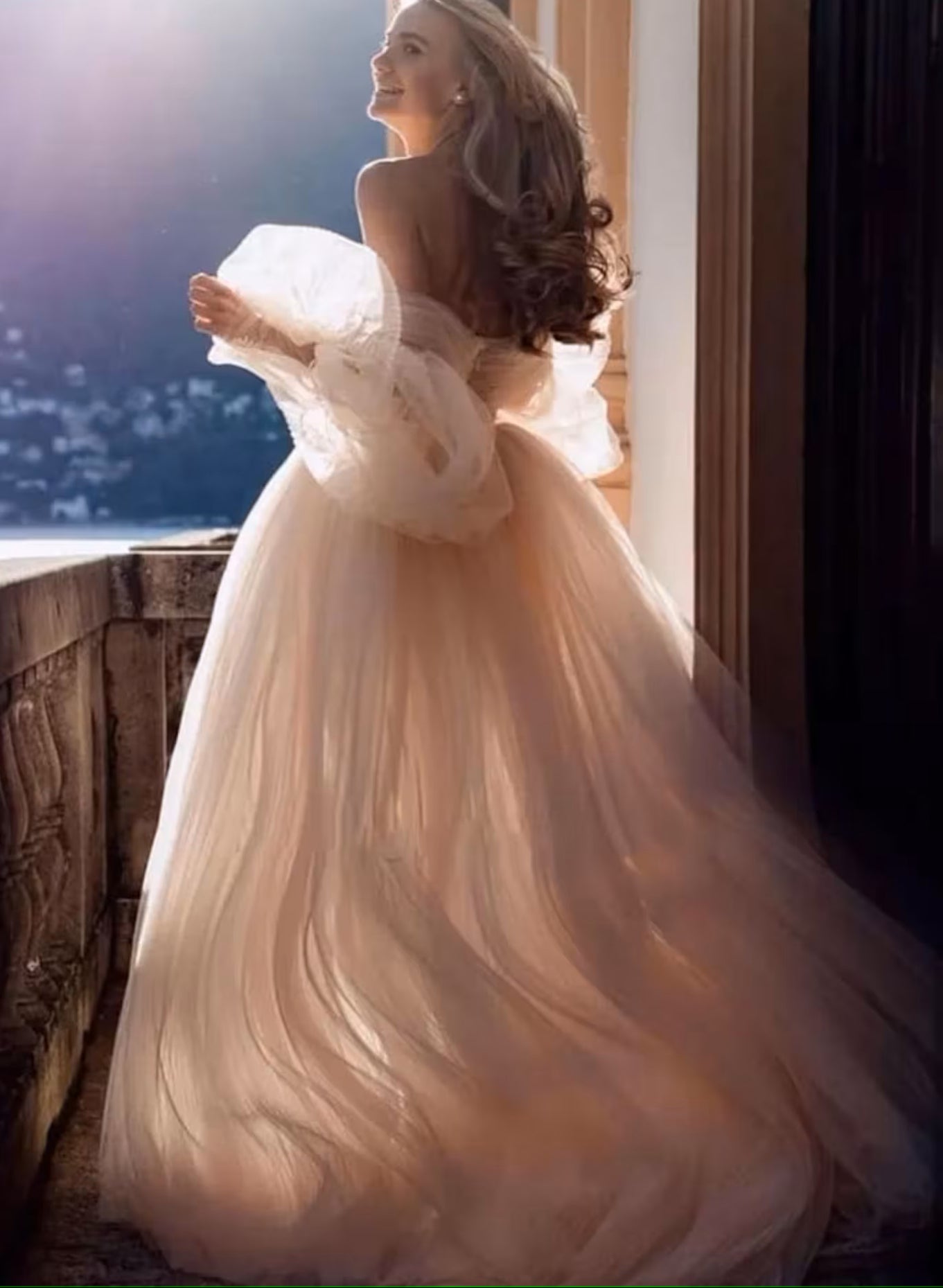 Pink Romantic Long Sleeves Off-The-Shoulder Wedding Dresses Lace-Showprettydress