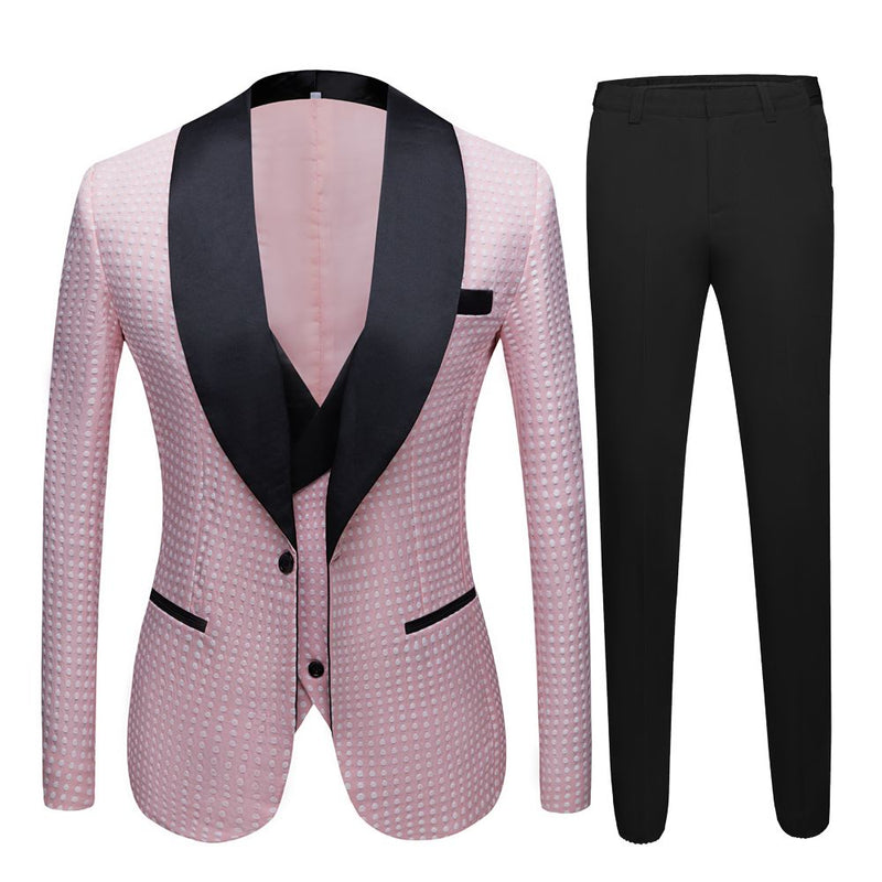 Pink Shawl Lapel Dot Wedding Men Suits Online-showprettydress
