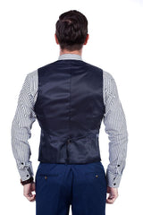 Premium Peak Lapel Navy Blue Three Piece Suits for Men with Double Breasted Vest-showprettydress