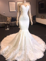 Princess White Sweetheart Mermaid Court Train Wedding Dresses-showprettydress
