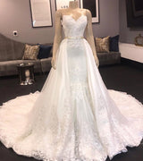 Princess White Sweetheart Mermaid Court Train Wedding Dresses-showprettydress