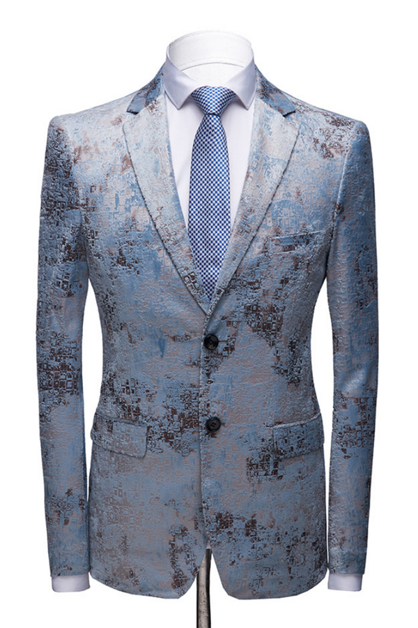 Printing Men Marriage Suits Blue Wedding Tuxedos with White Pants-showprettydress