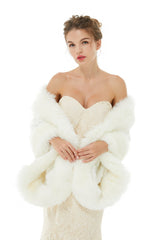 Pure White Warm Faux Fur Shawl For Bride For Winter-showprettydress