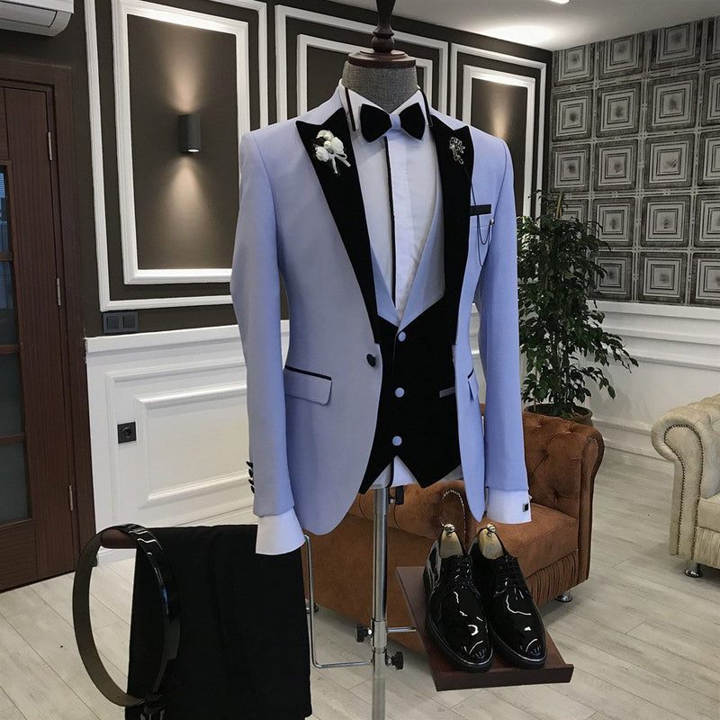 Purple 3-Pieces Black Peaked Lapel Slim Fit Men's Prom Suits-showprettydress