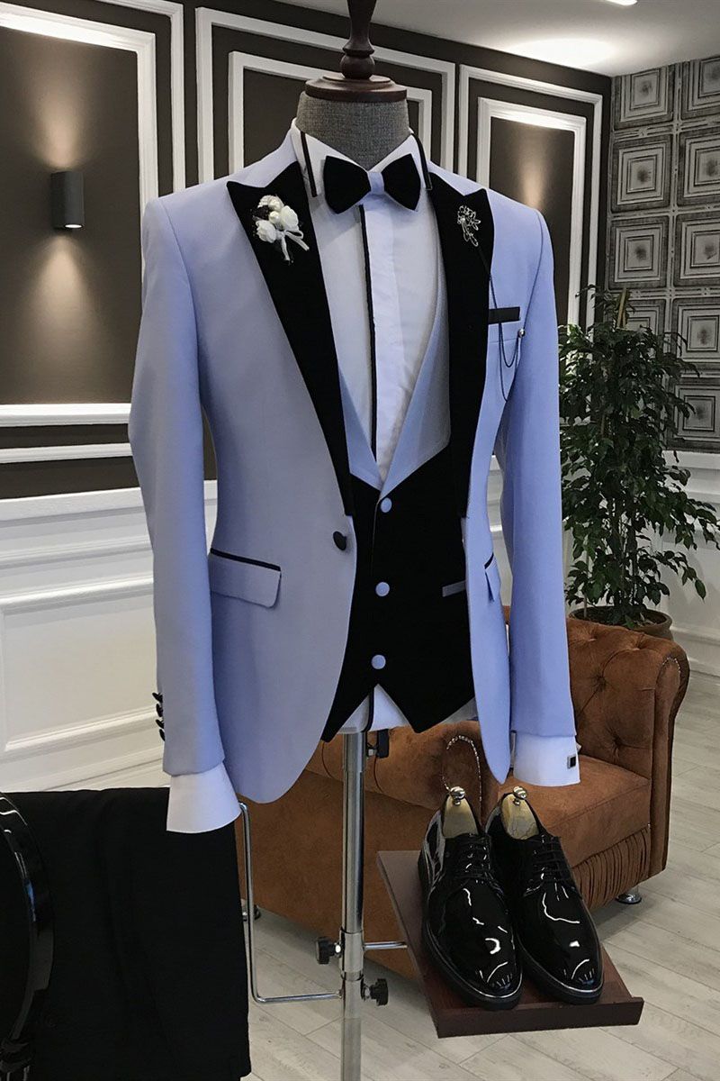 Purple 3-Pieces Black Peaked Lapel Slim Fit Men's Prom Suits-showprettydress