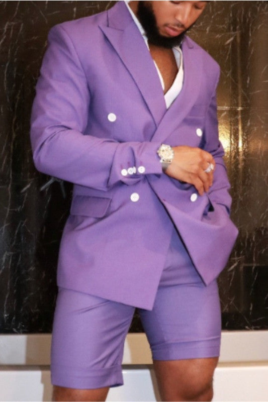 Purple Peaked Lapel Double Breasted Bespoke Men Suits-showprettydress