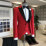 Red 3-Pieces Black Peaked Lapel Prom Suits For Men-showprettydress