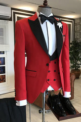 Red 3-Pieces Black Peaked Lapel Prom Suits For Men-showprettydress