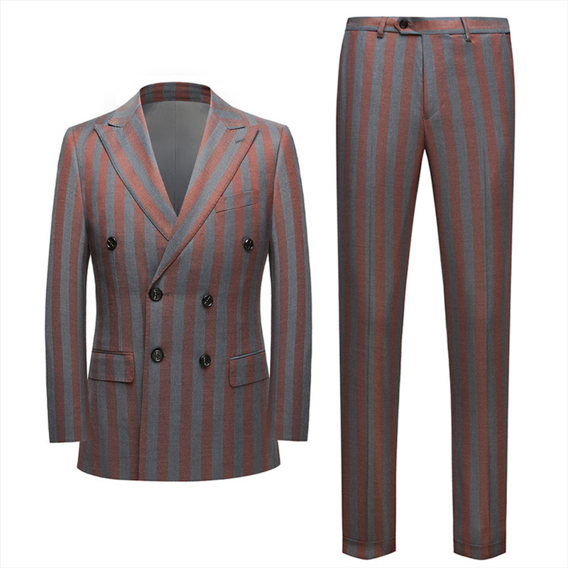 Red and Gray Stripes Formal Men's Suits New Arrival Double Breasted Prom Suits-showprettydress