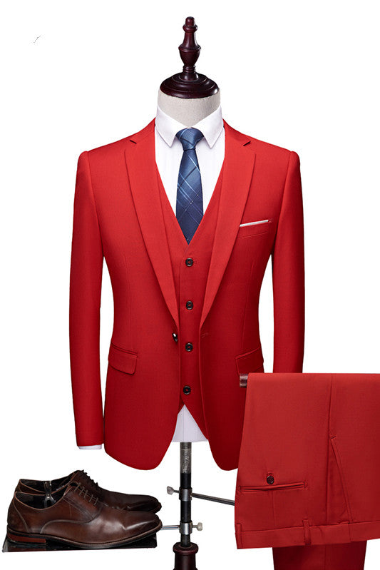 Red Designer Notched Lapel Tuxedo Bespoke Three Pieces Men Suits-showprettydress