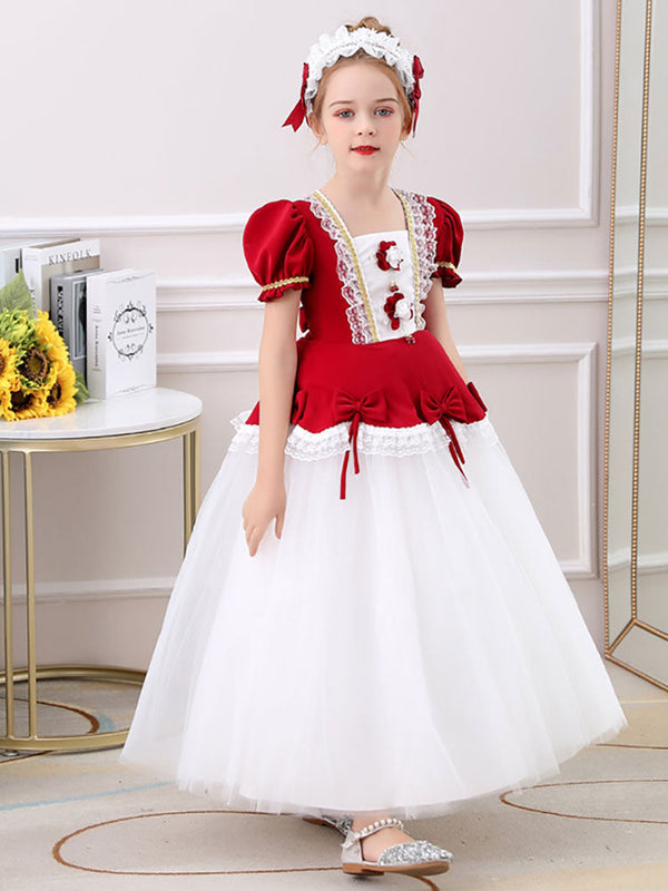 Red Jewel Neck Polyester Short Sleeves Short A-Line Embroidered Formal Kids Pageant flower girl dresses-showprettydress