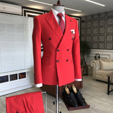 Red Peaked Lapel Double Breasted Bespoke Slim Fit Men's Prom Suits-showprettydress