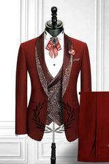 Red Three-piece Stitching Lapel Custom design Double Breasted Waistcoat Men Formal Suit-showprettydress