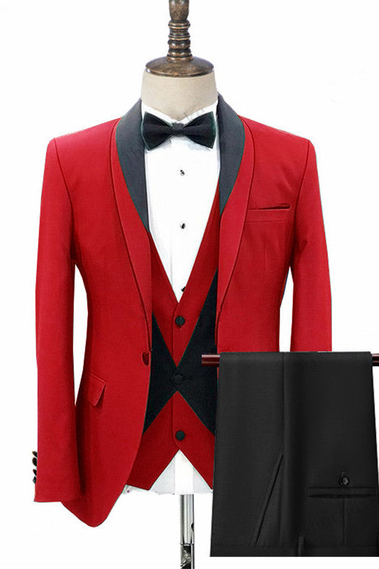 Red Three Pieces Fashion Shawl Lapel Men Suits for Wedding-showprettydress