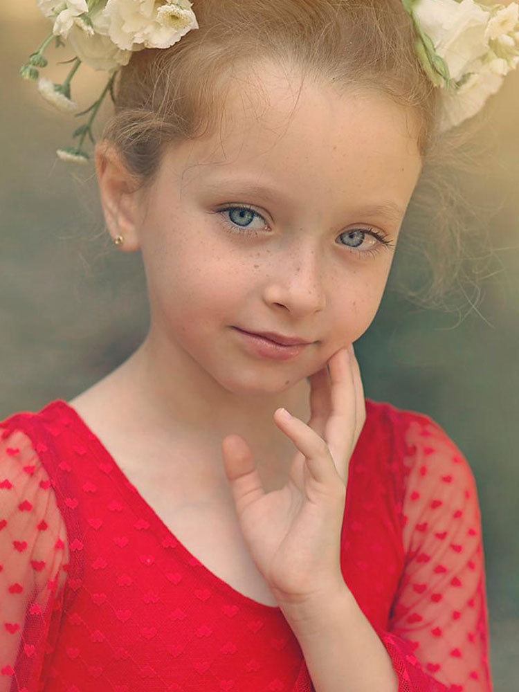 Red V-Neck Long Sleeves Lace Polyester Formal Kids Pageant flower girl dresses-showprettydress