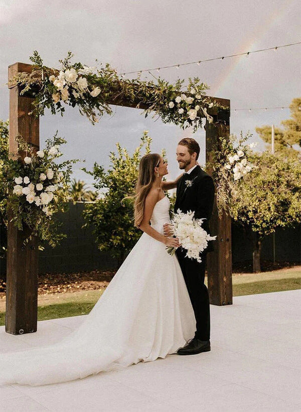 Retro style Satin Tulle Wedding Dress Split Front-Showprettydress