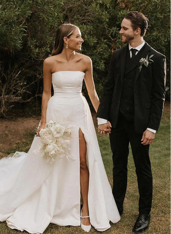 Retro style Satin Tulle Wedding Dress Split Front-Showprettydress