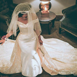 Retro White Off the shoulder Mermaid Wedding Dresses with Overskirt-showprettydress