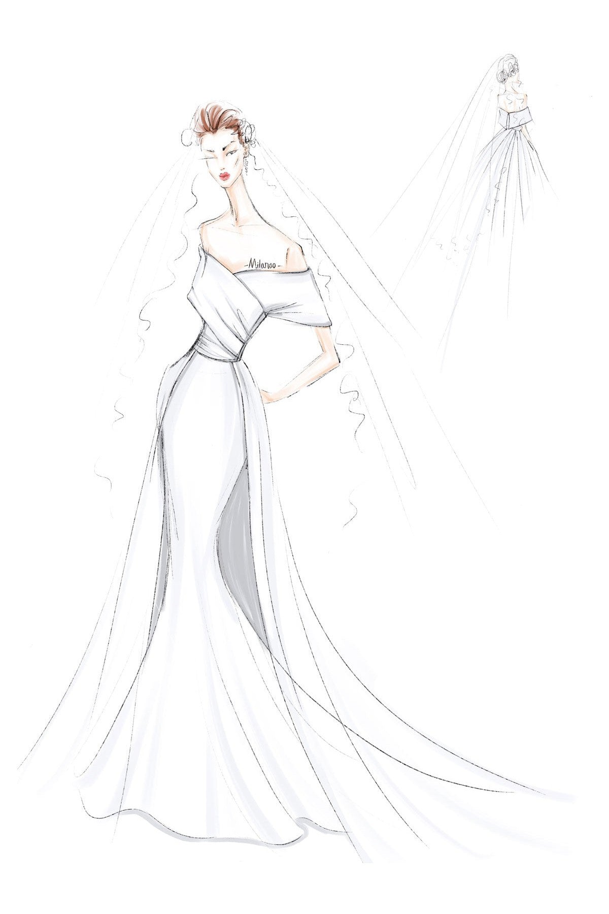 Retro White Wedding Dress With Train Satin Off The Shoulder Pleated Mermaid Bridal Gowns-showprettydress