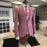 Rock Pink Peaked Lapel One Button Slim Fit Men's Prom Suits-showprettydress