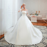 Romantic Lace Long Sleevess Princess Satin Wedding Dress-showprettydress