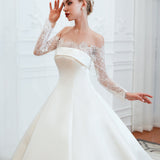 Romantic Lace Long Sleevess Princess Satin Wedding Dress-showprettydress