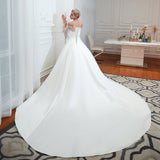 Romantic Lace Long Sleevess Princess Satin Wedding Dress-showprettydress