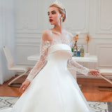 Romantic Lace Long Sleevess Princess Satin Wedding Dress-showprettydress