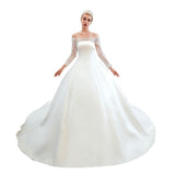 Romantic Lace Long Sleevess Princess Satin Wedding Dress-showprettydress