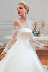 Romantic Lace Long Sleevess Princess Satin Wedding Dress-showprettydress